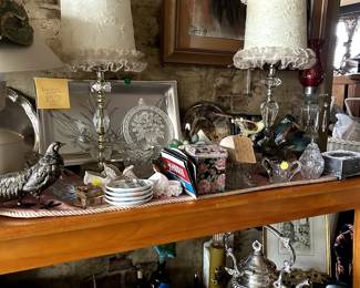 Lamps glassware and knick knacks. European made all vintage or antique