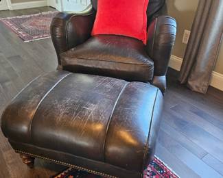 Leather ottoman and chair