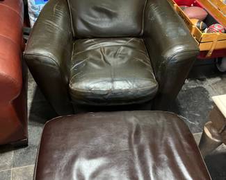 Distressed Look Natuzzi Leather Chair and Ottoman.