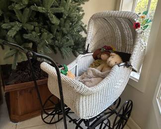 White Wicker Baby Carriage