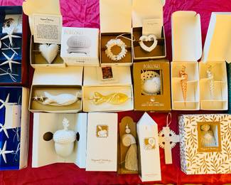 exquisite vintage Margaret Furlong porcelain bisque ornaments. we have one signed by Margaret. There is a large collection of her incredible items