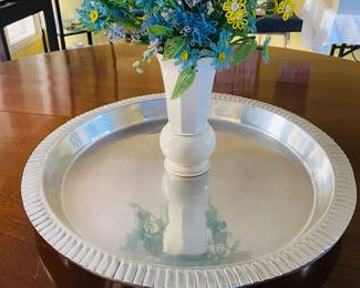 giant pewter tray, large French glass flower bouqet