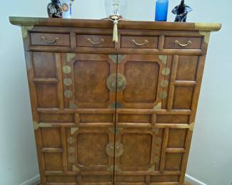 Baker brass case walnut chest , incredible in great shape, pull out drawers