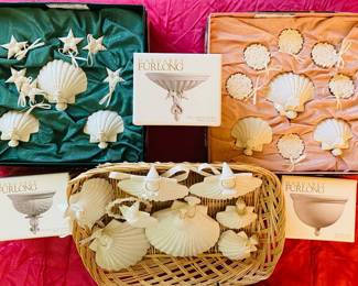 the organic and natural bisque porcelain is a gorgeous & timeless choice, the sea themed and shell ornaments of Margaret Furlong are vintage treasure.