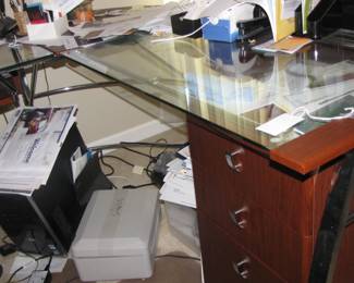 L Shaped Glass Top Desk