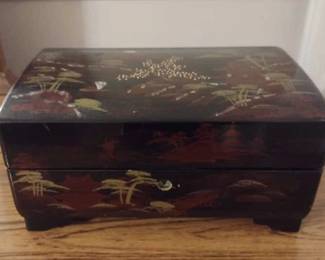 Oriental Black Lacquer Music Box- For Repair