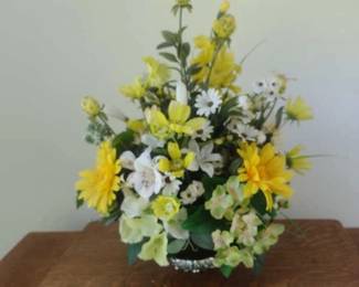 Flower Arrangement in Green Glass Vase