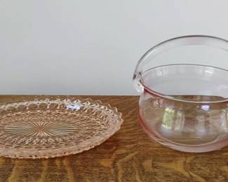 Pink Glass Tray and Dish