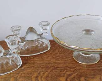 Crystal Cake Dish & Candle Holders