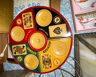 1930's lithographed metal Michigan Rhummy Board Game Tray
