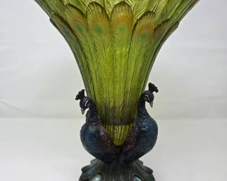 Gorgeous Large Green Peacock Vase
