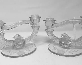 Indiana Glass Double Light Candlesticks with etched base