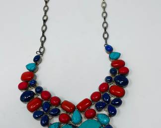 Blue Howlight • Lapiz • Red Coral • Sterling Necklace
