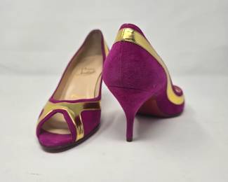 Christina Louboutin Suede Peep-Toe Pumps