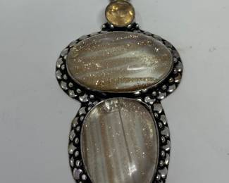 Golden Sunstone Druzy • Honey Citrine Quartz • Sterling Pendant