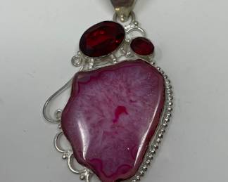 Pink Window Druzy • Garnet • Sterling Pendant