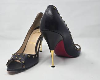 Christian Louboutin Black Studded Peep Toe Pumps