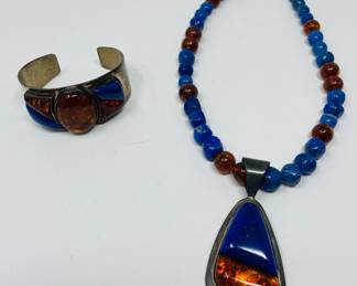 Lapis • Synthetic Amethyst • Sterling Necklace & Matching Cuff Bracelet