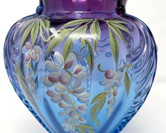 FENTON Wisteria Handpainted Mulberry Vase