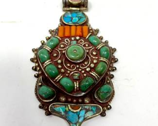 Tibet • Turquoise • Coral Pendant