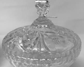 West German Cut Crystal with  Etched Sunflower - 3 Toed Candy Dish