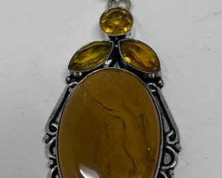 Yellow Agate Jasper • Citrine Quartz • Sterling Pendant