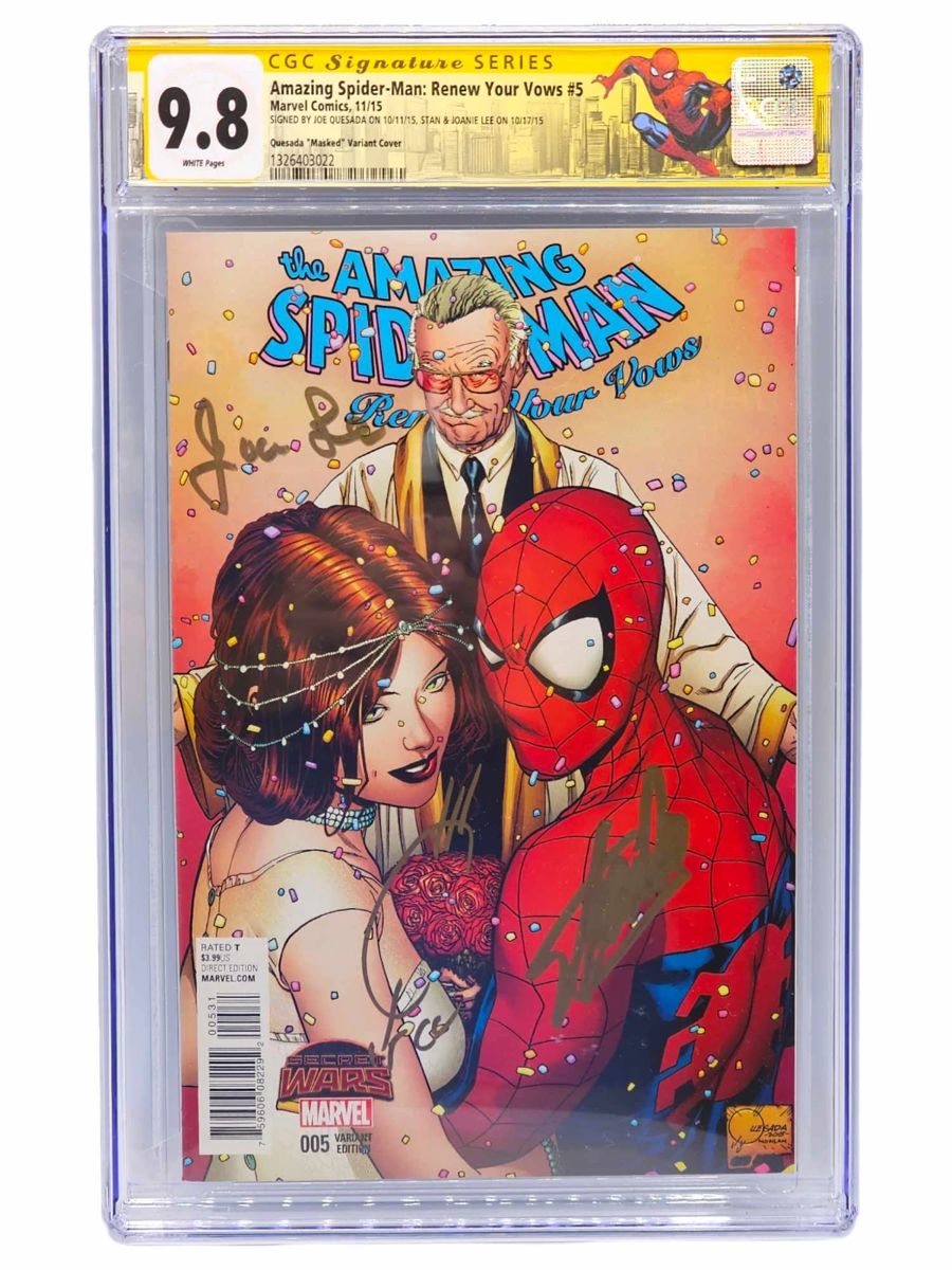 Ultra Rare! CGC 9.8 Signature Series Amazing Spider-Man: Renew Your Vows #5 - Signed by Stan Lee, Joan Lee, & Joe Quesada; $10,000 - $20,000+ Estimate