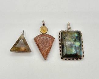 906  2 Rutilated Quartz  1 SemiPrecious Pendants with Sterling Silver Accents, 48g 