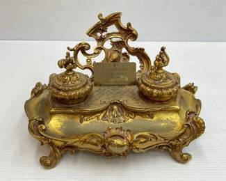 1916  Brass Letter Holder with Dual Ink Wells 