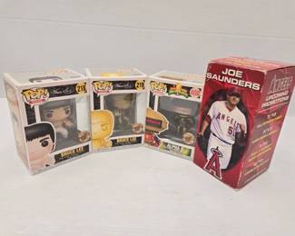 1832  NEW 2 Bruce Lee  1 Alpha 5 Funko Pops  Joe Saunders Bobble Head 