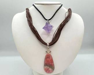904  Rhodochrosite  Purple SemiPrecious Stone Pendants with Sterling Silver Hardware, 25g 