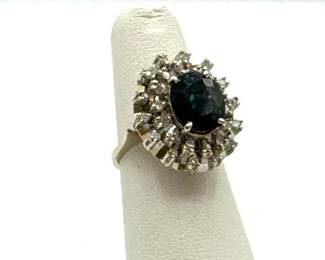 602  18k White Gold Natural Sapphire  Diamond Ring, 6.68g 