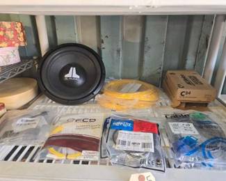 3514  Assorted Cables, Batteries, Subwoofer 