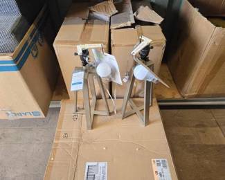 3038  NEW 6 Threshold Pewter Finish Lamp Bases with Lightbulbs 