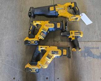 4080  3 DeWalt Reciprocating Saws, 1 Power Drill, and 2 20V Batteries 
