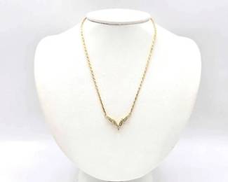 702  14K Gold V Shaped Diamond Necklace, 10.18g 
