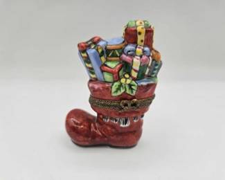 1972  Boot With Gifts Limoges Trinket Box 