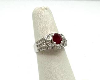 604  18k White Gold Natural Ruby  Diamond Ring, 4.84g 