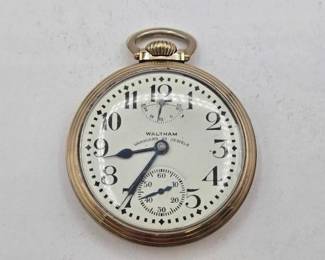 1129  10KGF Waltham Vanguard 23 Jewels Pocket Watch 