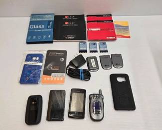 1936  4 Phones, Batteries, Phone Cases  Power Cord 