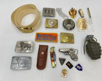 1908  Belt, Belt Buckles, Pins, Fuax Grenade  Knives 
