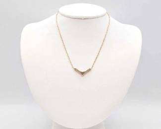 726  14K Gold Round  Baguette Diamond Necklace, 4.02g 