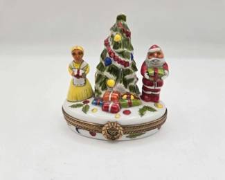 1962  Mr.  Mrs. Clause By The Tree Limoges Trinket Box 