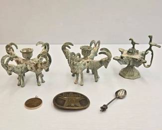 1922  Ram Candle Holders, Oil Lamp, Buckle, Pendant  Spoon 