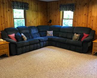 Blue Sectional sofa in several pieces for easy transport.  Two recliners & priced to move at $300