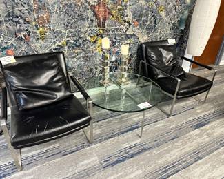 Leather and Chrome Chairs, Glass Table