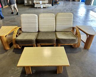 Rattan Sofa, End Tables and Coffee Table