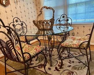 48 Inch Iron Glass Round Table, 4 Chairs