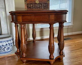 Pair Glass Top Cherry End Tables