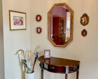 Small Demilune Table, Octagon Beveled Mirror